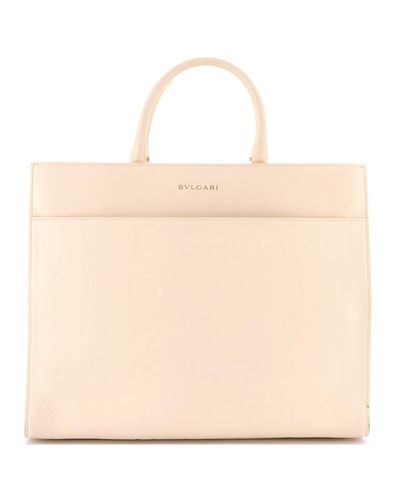 Pre-owned Bvlgari Pre-Owned Bvlgari Medium Logo Convertible Tote Embroidered Leather