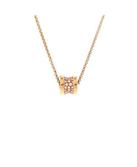 Pre-owned Bvlgari Pre-Owned Bvlgari Mini B. Zero1 Pendant Necklace 18K Rose Gold with Pave Diamonds, 17.25