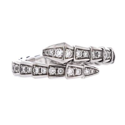 Pre-Owned Bvlgari Pre-Owned Bvlgari Serpenti Viper One-Coil Ring 18K White Gold and Pave Diamonds