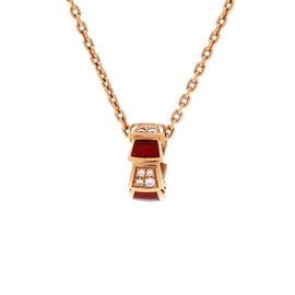 Pre-Owned Bvlgari Pre-Owned Bvlgari Serpenti Viper Pendant Necklace 18K Rose Gold with Carnelian and Diamonds