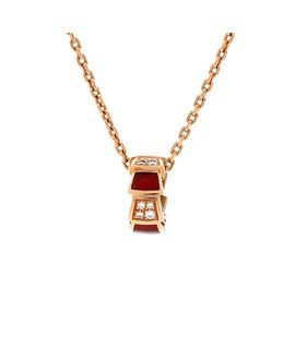Pre-owned Bvlgari Pre-Owned Bvlgari Serpenti Viper Pendant Necklace 18K Rose Gold with Carnelian and Diamonds, 17.25