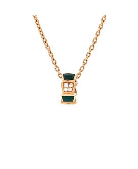 Pre-owned Bvlgari Pre-Owned Bvlgari Serpenti Viper Pendant Necklace 18K Rose Gold with Malachite and Diamonds, 17.25