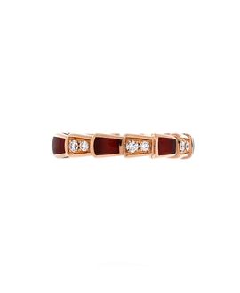 Pre-owned Bvlgari Pre-Owned Bvlgari Serpenti Viper Ring 18k Rose Gold and Carnelian with Half Pave Diamonds
