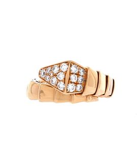 Pre-owned Bvlgari Pre-Owned Bvlgari Wide Serpenti Viper One-Coil Ring 18K Rose Gold with Diamonds