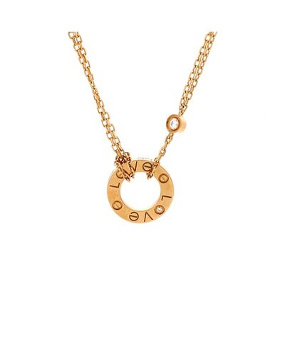 Pre-owned Cartier Pre-Owned Cartier 2 Diamonds Love Pendant Necklace 18K Gold and Diamonds, 16.5
