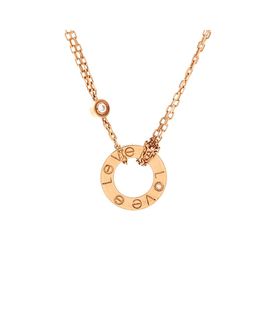 Pre-owned Cartier Pre-Owned Cartier 2 Diamonds Love Pendant Necklace 18K Rose Gold and Diamonds, 16.75