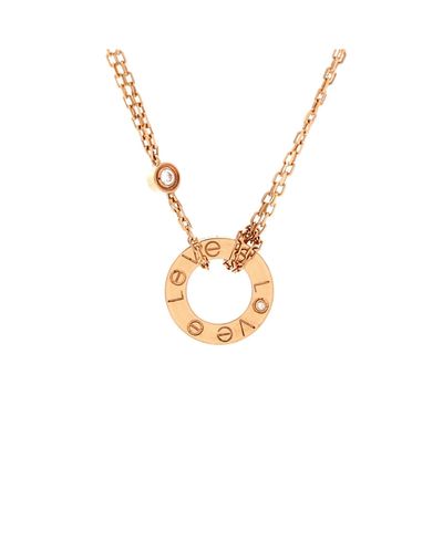 Pre-owned Cartier Pre-Owned Cartier 2 Diamonds Love Pendant Necklace 18K Rose Gold and Diamonds, 16.75