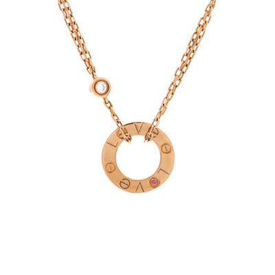 Pre-Owned Cartier Pre-Owned Cartier 2 Diamonds Love Pendant Necklace 18K Rose Gold with Pink Sapphire and Diamond