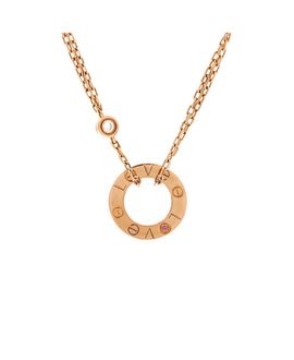 Pre-owned Cartier Pre-Owned Cartier 2 Diamonds Love Pendant Necklace 18K Rose Gold with Pink Sapphire and Diamond, 16.5