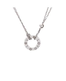 Pre-owned Cartier Pre-Owned Cartier 2 Diamonds Love Pendant Necklace 18K White Gold with Diamonds, 17.75