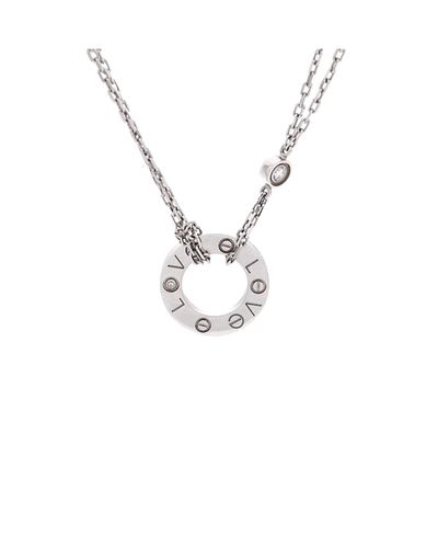 Pre-owned Cartier Pre-Owned Cartier 2 Diamonds Love Pendant Necklace 18K White Gold with Diamonds, 17.75