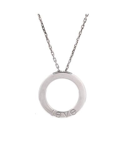 Pre-owned Cartier Pre-Owned Cartier 6 Diamonds Love Pendant Necklace 18K White Gold and Diamonds, 16.5