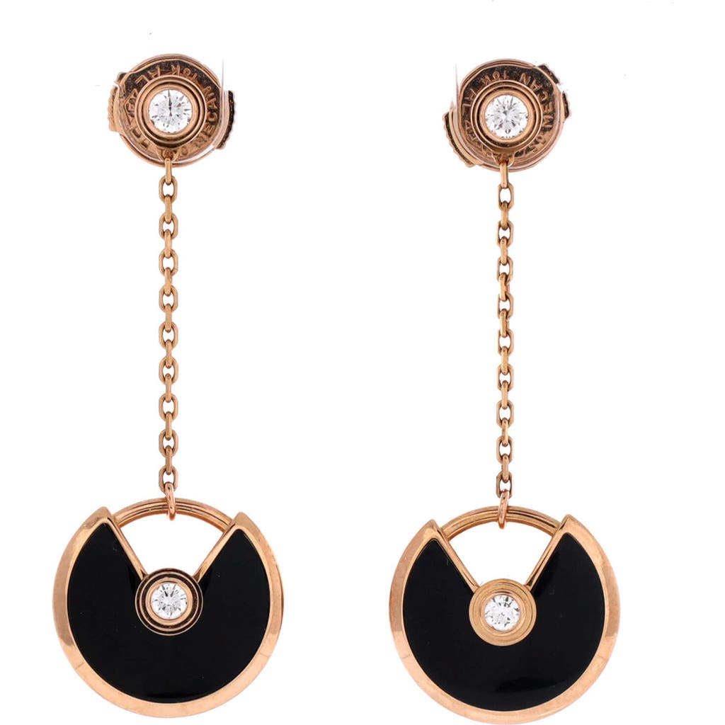 Pre-Owned Cartier Pre-Owned Cartier Amulette de Cartier Drop Dangle Earrings 18K Rose Gold with Diamond and Onyx XS