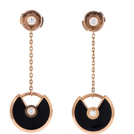 Pre-Owned Cartier Pre-Owned Cartier Amulette de Cartier Drop Dangle Earrings 18K Rose Gold with Diamond and Onyx XS