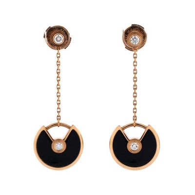 Pre-Owned Cartier Pre-Owned Cartier Amulette de Cartier Drop Dangle Earrings 18K Rose Gold with Onyx and Diamonds XS