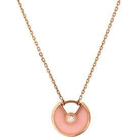 Pre-Owned Cartier Pre-Owned Cartier Amulette de Cartier Pendant Necklace 18K Rose Gold with Pink Opal and Diamond XS