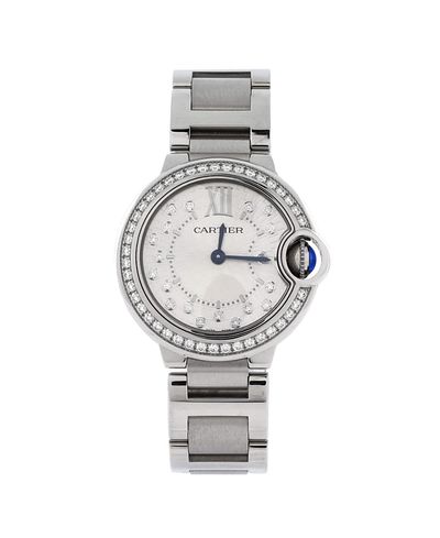 Pre-owned Cartier Pre-Owned Cartier Ballon Bleu de Cartier Quartz Watch in Stainless Steel with Diamond Bezel and Markers 28mm