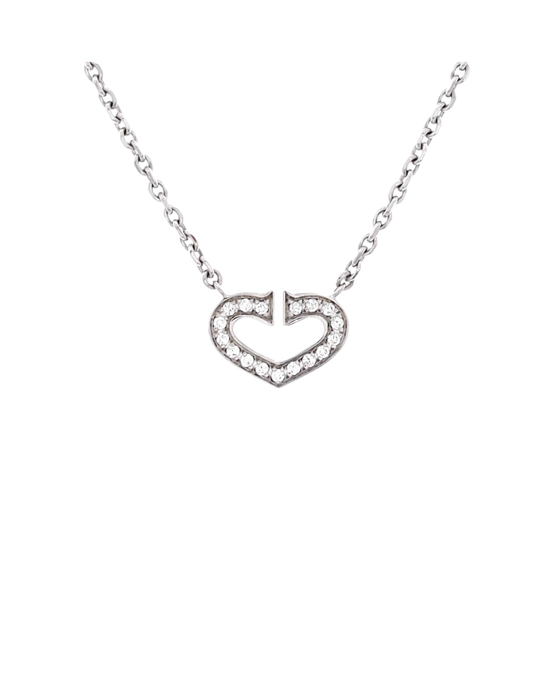 Pre-owned Cartier Pre-Owned Cartier C Heart de Cartier Pendant Necklace 18K White Gold with Pave Diamonds, 15.5