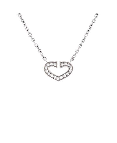 Pre-owned Cartier Pre-Owned Cartier C Heart de Cartier Pendant Necklace 18K White Gold with Pave Diamonds, 15.5