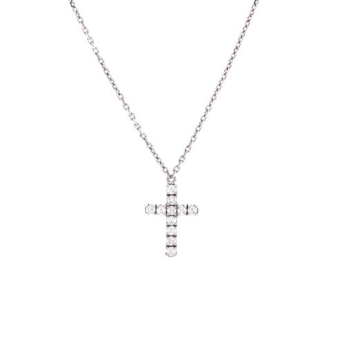 Pre-Owned Cartier Pre-Owned Cartier Cross Pendant Necklace 18K White Gold with Diamonds