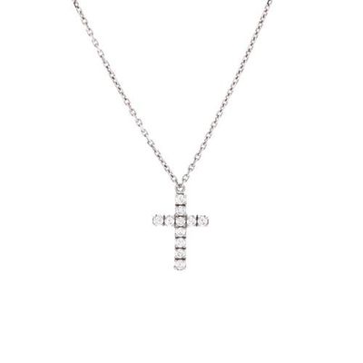 Pre-Owned Cartier Pre-Owned Cartier Cross Pendant Necklace 18K White Gold with Diamonds