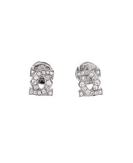 Pre-owned Cartier Pre-Owned Cartier Entrelaces C de Cartier Stud Earrings 18K White Gold with Pave Diamonds
