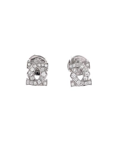 Pre-owned Cartier Pre-Owned Cartier Entrelaces C de Cartier Stud Earrings 18K White Gold with Pave Diamonds