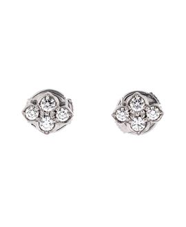 Pre-owned Cartier Pre-Owned Cartier Hindu Floral Stud Earrings 18K White Gold and Diamonds