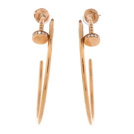 Pre-Owned Cartier Pre-Owned Cartier Juste un Clou Hoop Earrings 18K Rose Gold with Diamonds XL