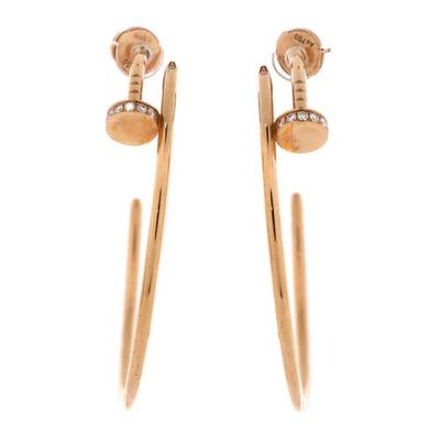 Pre-Owned Cartier Pre-Owned Cartier Juste un Clou Hoop Earrings 18K Rose Gold with Diamonds XL
