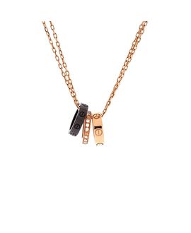 Pre-owned Cartier Pre-Owned Cartier Love 3 Ring Pendant Necklace 18K Rose Gold and Ceramic with Diamonds, 16.5