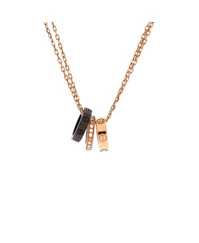 Pre-owned Cartier Pre-Owned Cartier Love 3 Ring Pendant Necklace 18K Rose Gold and Ceramic with Diamonds, 16.5