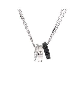Pre-owned Cartier Pre-Owned Cartier Love 3 Ring Pendant Necklace 18K White Gold and Ceramic with Diamonds, 14.9
