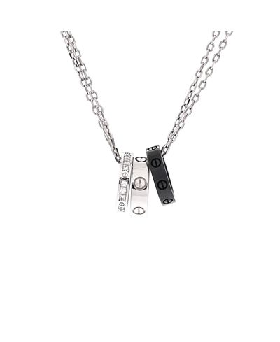 Pre-owned Cartier Pre-Owned Cartier Love 3 Ring Pendant Necklace 18K White Gold and Ceramic with Diamonds, 14.9