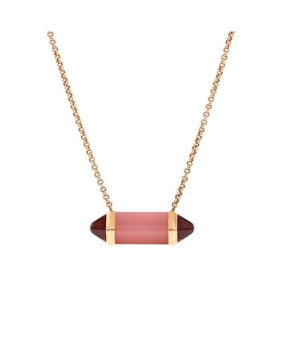 Pre-owned Cartier Pre-Owned Cartier Medium Les Berlingots de Cartier Pendant Necklace 18K Rose Gold with Pink Chalcedony and Garnets, 18
