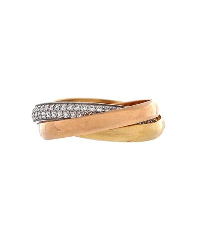 Pre-owned Cartier Pre-Owned Cartier Small Trinity Ring 18K Tricolor Gold with Pave Diamonds