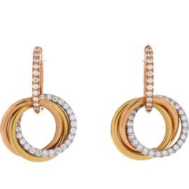 Pre-owned Cartier Pre-Owned Cartier Trinity Hoop Dangle Earrings 18K Tricolor Gold with Diamonds