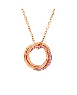 Pre-owned Cartier Pre-Owned Cartier Trinity Pendant Necklace 18K Rose Gold with Pave Pink Sapphires, 17.25
