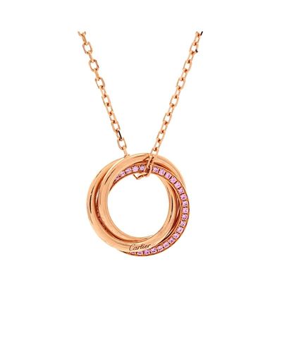 Pre-owned Cartier Pre-Owned Cartier Trinity Pendant Necklace 18K Rose Gold with Pave Pink Sapphires, 17.25