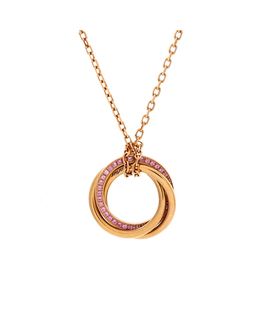 Pre-owned Cartier Pre-Owned Cartier Trinity Pendant Necklace 18K Rose Gold with Pave Pink Sapphires, 17.5