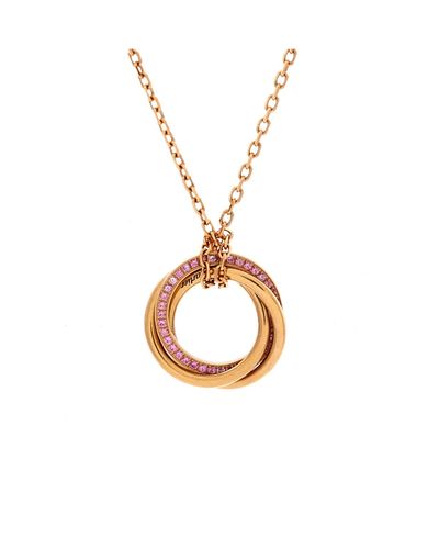 Pre-owned Cartier Pre-Owned Cartier Trinity Pendant Necklace 18K Rose Gold with Pave Pink Sapphires, 17.5