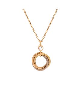 Pre-owned Cartier Pre-Owned Cartier Trinity Pendant Necklace 18K Tricolor Gold with Diamond, 15.75