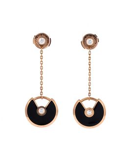 Pre-owned Cartier Pre-Owned Cartier Xs Amulette de Cartier Drop Dangle Earrings 18K Rose Gold with Diamond and Onyx