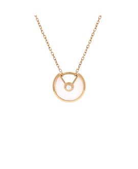 Pre-owned Cartier Pre-Owned Cartier Xs Amulette de Cartier Pendant Necklace 18K Gold with Mother of Pearl and Diamond, 16.25