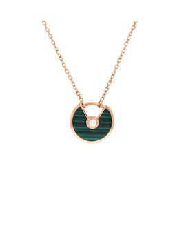 Pre-owned Cartier Pre-Owned Cartier Xs Amulette de Cartier Pendant Necklace 18K Rose Gold with Malachite and Diamond, 16
