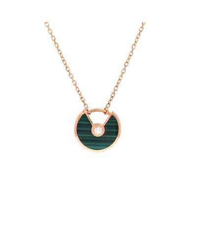 Pre-owned Cartier Pre-Owned Cartier Xs Amulette de Cartier Pendant Necklace 18K Rose Gold with Malachite and Diamond, 16