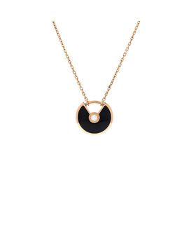 Pre-owned Cartier Pre-Owned Cartier Xs Amulette de Cartier Pendant Necklace 18K Rose Gold with Onyx and Diamond, 16