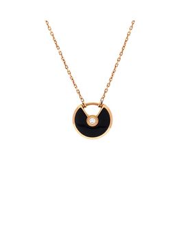 Pre-owned Cartier Pre-Owned Cartier Xs Amulette de Cartier Pendant Necklace 18K Rose Gold with Onyx and Diamond, 16.5
