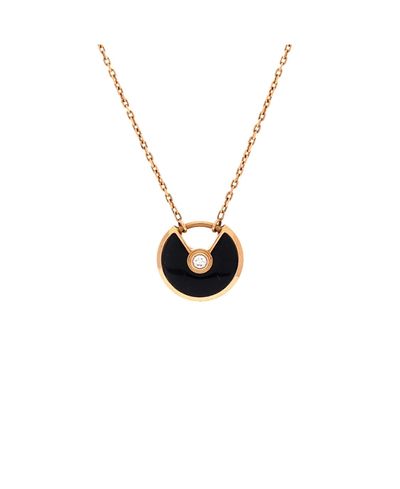 Pre-owned Cartier Pre-Owned Cartier Xs Amulette de Cartier Pendant Necklace 18K Rose Gold with Onyx and Diamond, 16.5