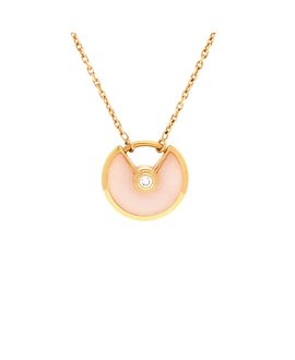 Pre-owned Cartier Pre-Owned Cartier Xs Amulette de Cartier Pendant Necklace 18K Rose Gold with Pink Opal and Diamond, 16.25
